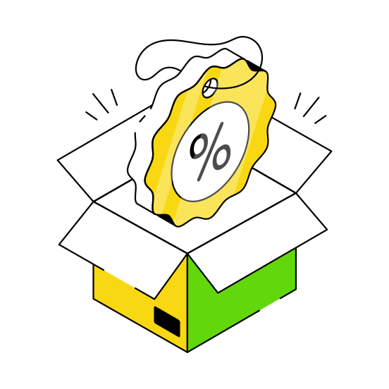 Discount Box, Discount Parcel, Discount Package, Discount Cardboard, Discount Carton  illustration