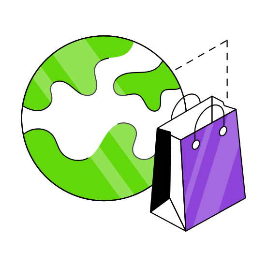 Global Shopping, Worldwide Shopping, Global Purchase, Commerce, Shopping Bags,  illustration
