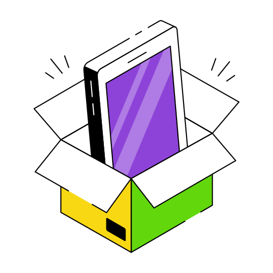 Mobile Parcel, Mobile Package, Mobile Carton, Mobile Box, Smartphone  illustration