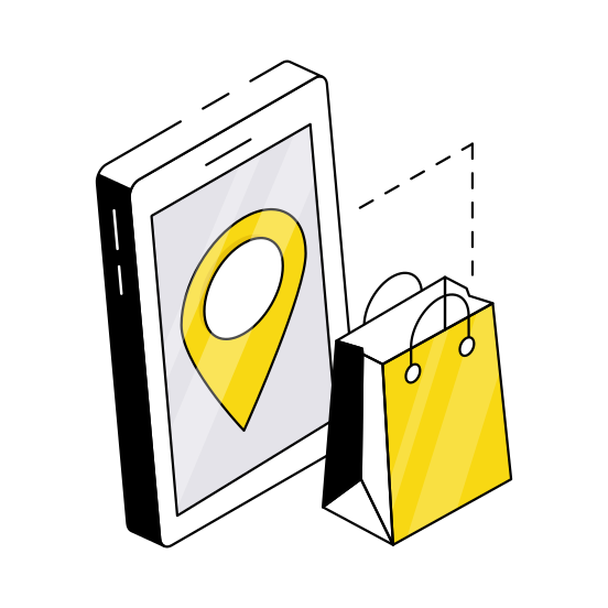 Mobile Shopping Location, Mobile Shopping Direction, Shopping Gps, Shopping Navigation, Geolocation,  illustration