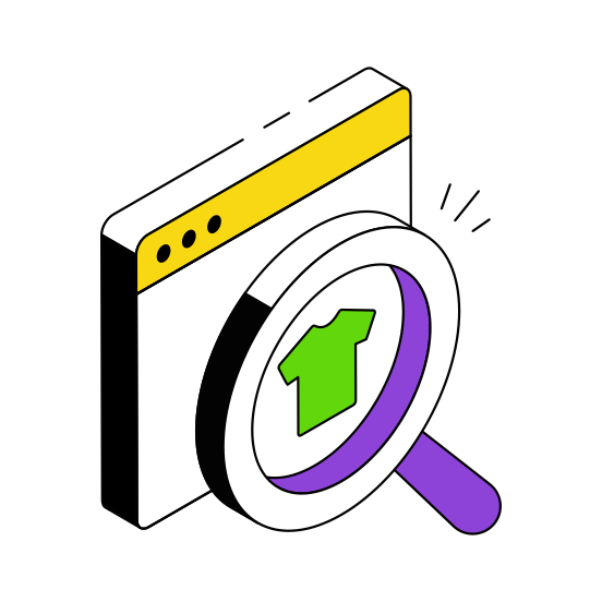Search Product, Search Shirt, Find Shirt, Shopping Website, Commerce  illustration