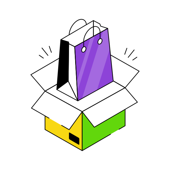 Shopping Parcel, Shopping Package, Shopping Carton, Shopping Box, Shopping Bag illustration