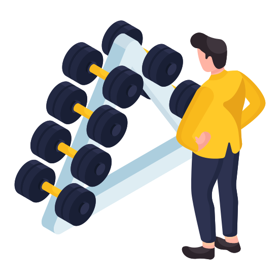 Barbells, Gym Tool, Gym Equipment, Halters, Dumbbells On Rack  illustration