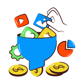Social Media Conversion, Social Media Extraction, Data Pouring, Data Filtration, Social Media Funnel icon