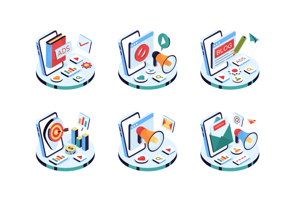 Digital Marketing Isometric Illustrations Large Set Preview