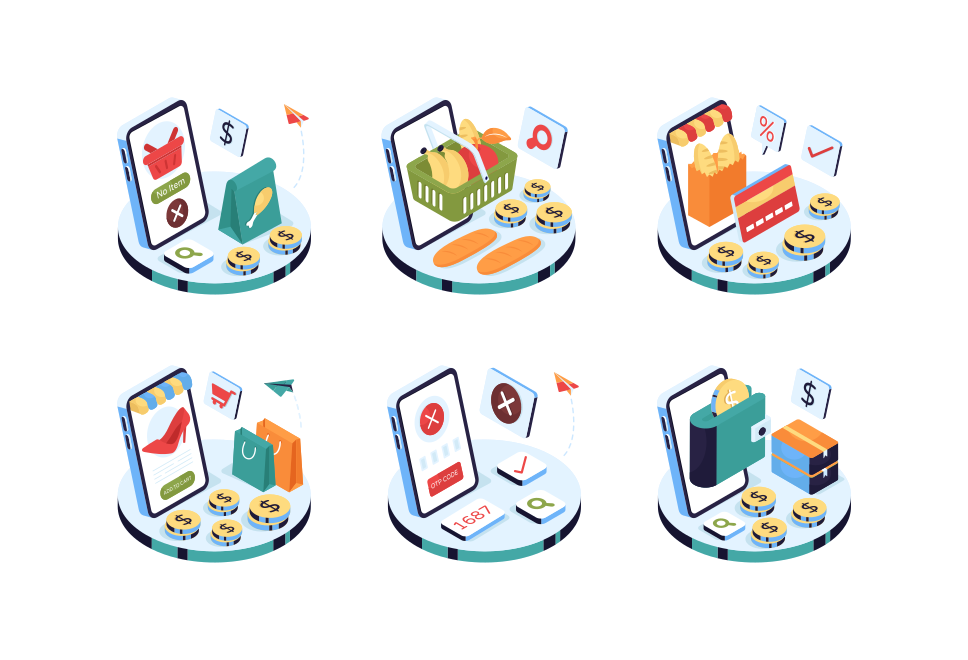 Food and Food delivery isometric illustrations Large Set Preview