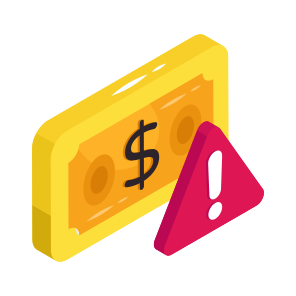 Financial Warning, Money Warning, Cash Error, Money Error, Money Alert icon