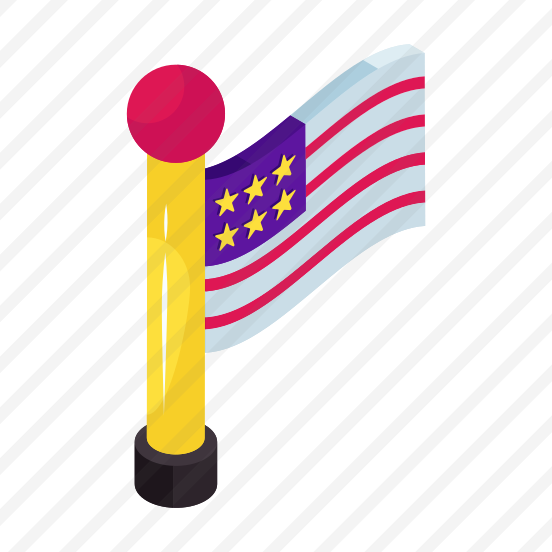 American Flag, Flagpole, Streamer, Sports Flag, Isometric  Flag preview