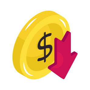 Deflation, Money Value Down, Currency Value Down, Dollar Rate Decrease, Dollar Coin icon