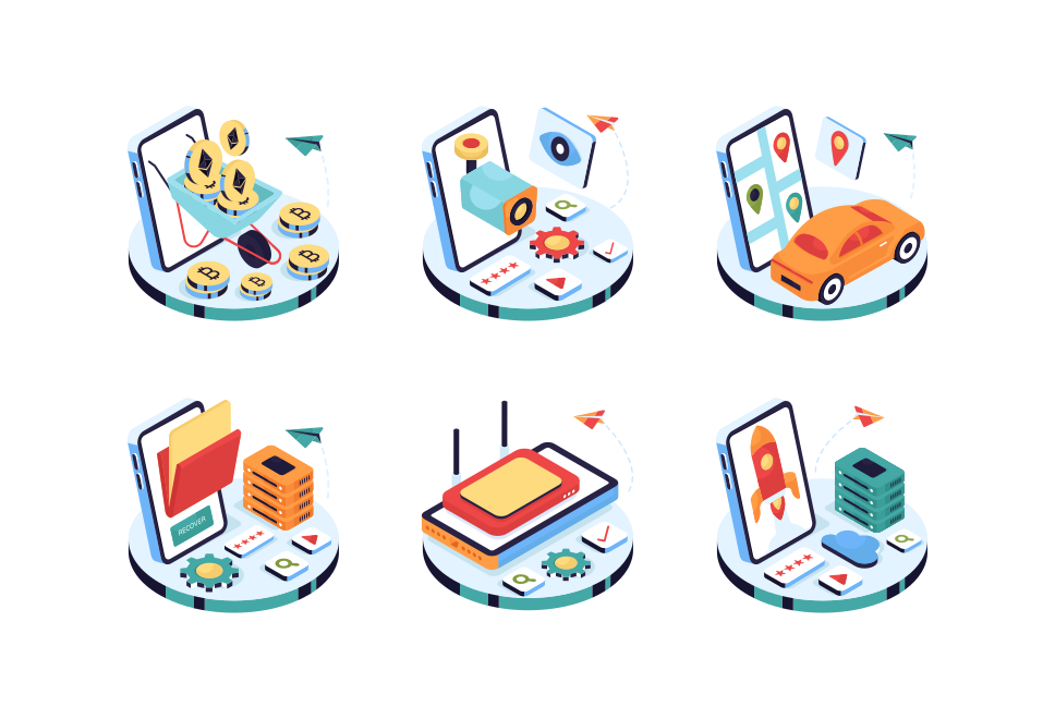 Technology and blockchain isometric illustrations Large Set Preview