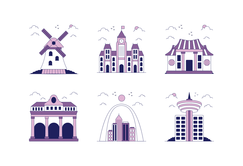Landmarks of World Flat Icon Large Set Preview