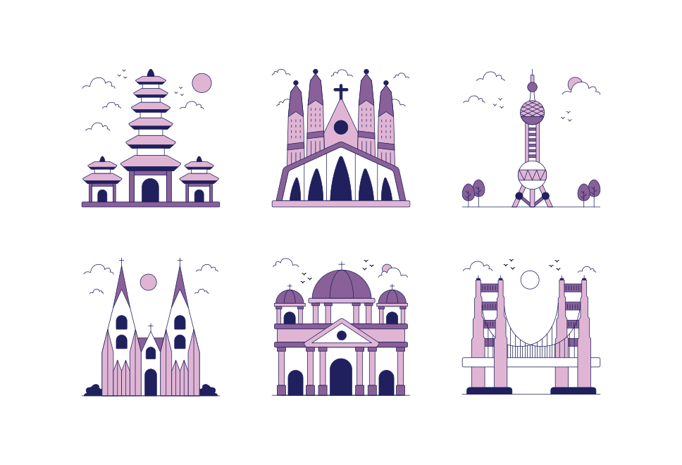 Landmark of Worlds Flat Icon Large Set Preview