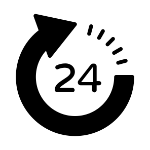 Round The Clock, 24 Hours, 24hr Service, 24hr Support, 24hr Care icon
