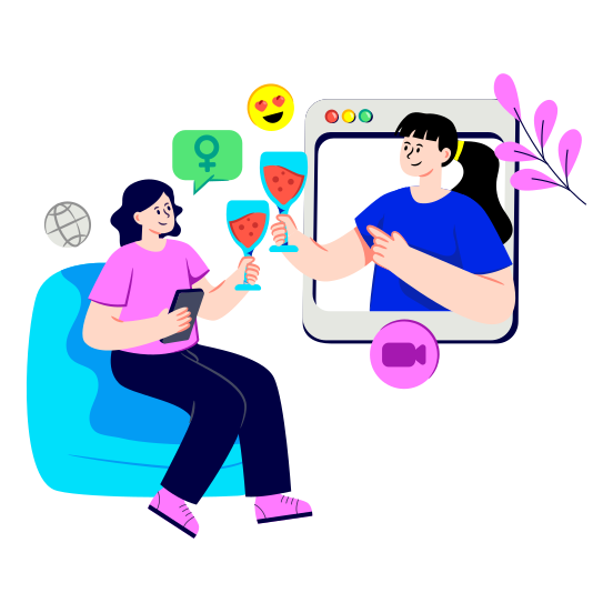 Facechat, Video Chat, Video Communication, Video Conversation, Women's Day Virtual Celebration illustration
