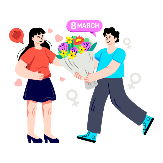 Happy Women's Day, Women's Day Celebration, Women's Day Event, Giving Bouquet, Feminist Day, illustration