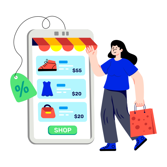Mobile Shop, Select Products Online, Thinking For Shopping, Ecommerce, Online Shopping illustration