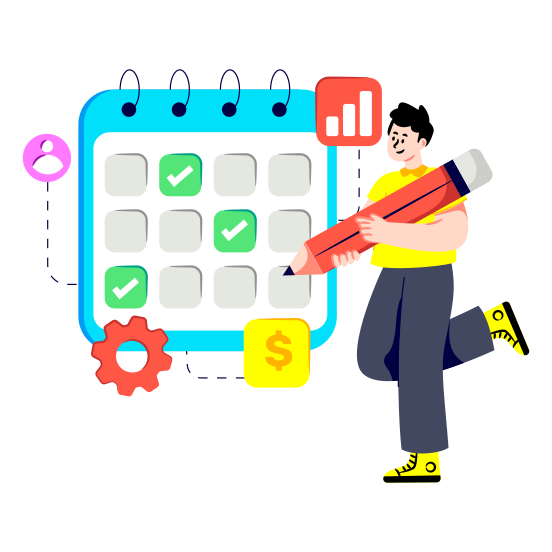 Schedule Management,, Calendar, Daybook, Target Planner illustration