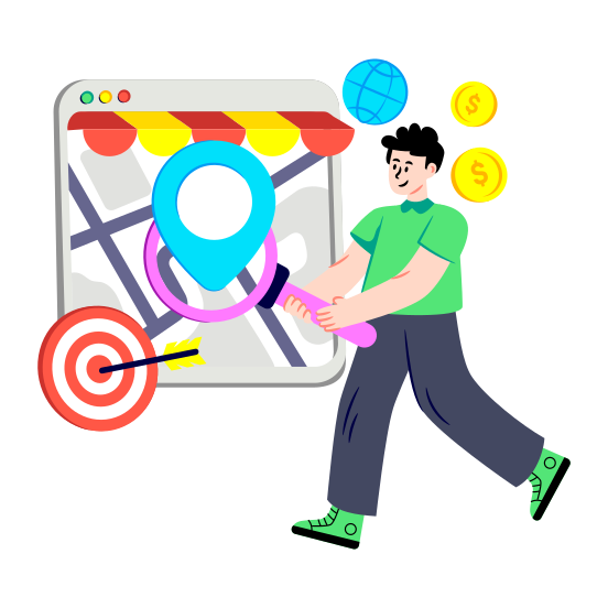Search Target Location, Search Direction, Location Analyst, Find Location, Location Exploration illustration