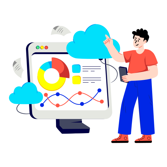 Cloud Data Analyst, Online Infographic, Web Statistics, Business Chart, Cloud Graph illustration