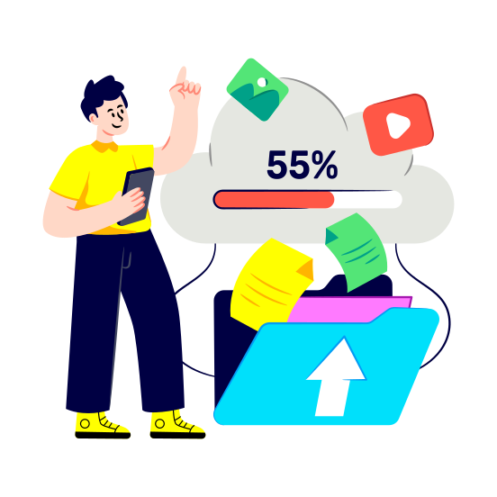 Cloud Data Downloading, Cloud Data Installation, Cloud Technology, Cloud Computing, Cloud Data Uploading illustration