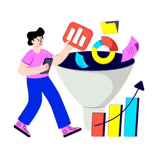 Data Filtration, Data Pouring, Data Extraction, Data Funnel, Data Sorting illustration