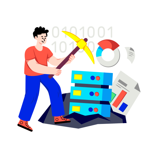Server Mining, Dataserver, Database, Server Explore, Business Mining illustration
