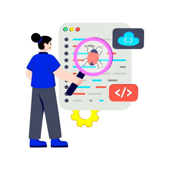 Bug Testing, Bug Analysis, Debugging, Search Bug, Software Testing illustration