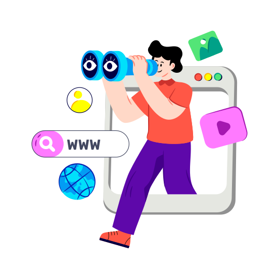 Network Exploration, Internet Exploration, Browser Exploration, Network Foreseeing, Internet Foreseen illustration