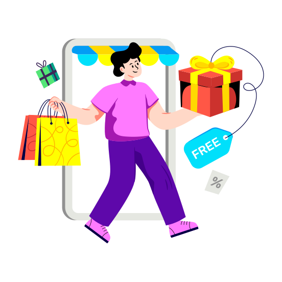 Free Gift, Online Shopping Gift, Present, Surprise Box, Mcommerce, illustration