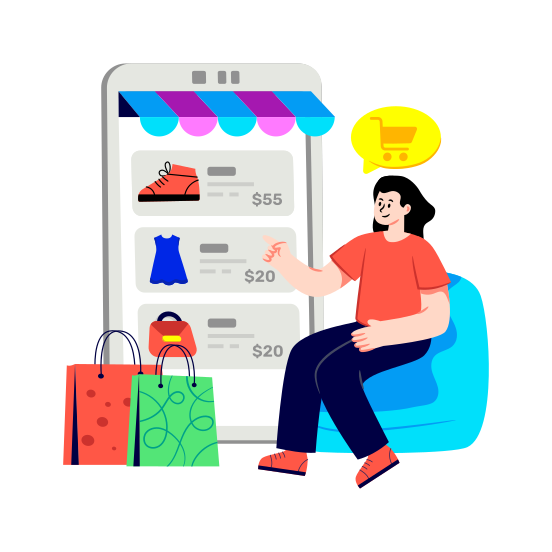 Mobile Shop, Select Products Online, Thinking For Shopping, Ecommerce, Online Shopping illustration