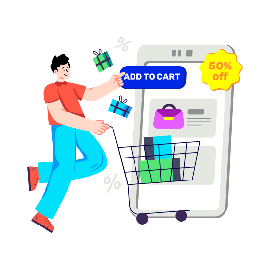 Mobile Shopping, Eshopping, Ecommerce, Online Shopping, Add To Cart illustration