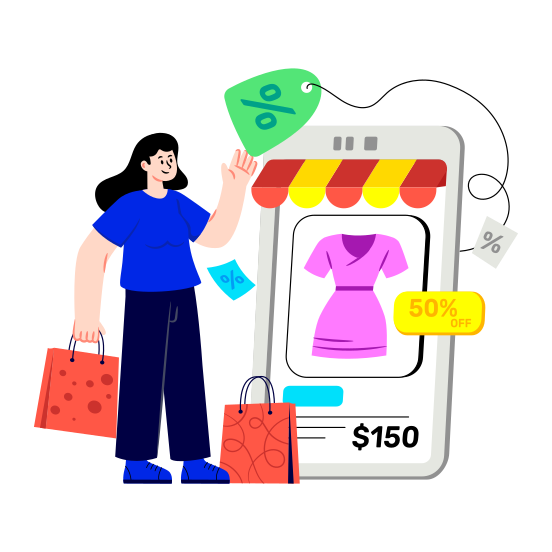 Mobile Shopping, Eshopping, Ecommerce, Online Shopping, Buy Frock Online illustration