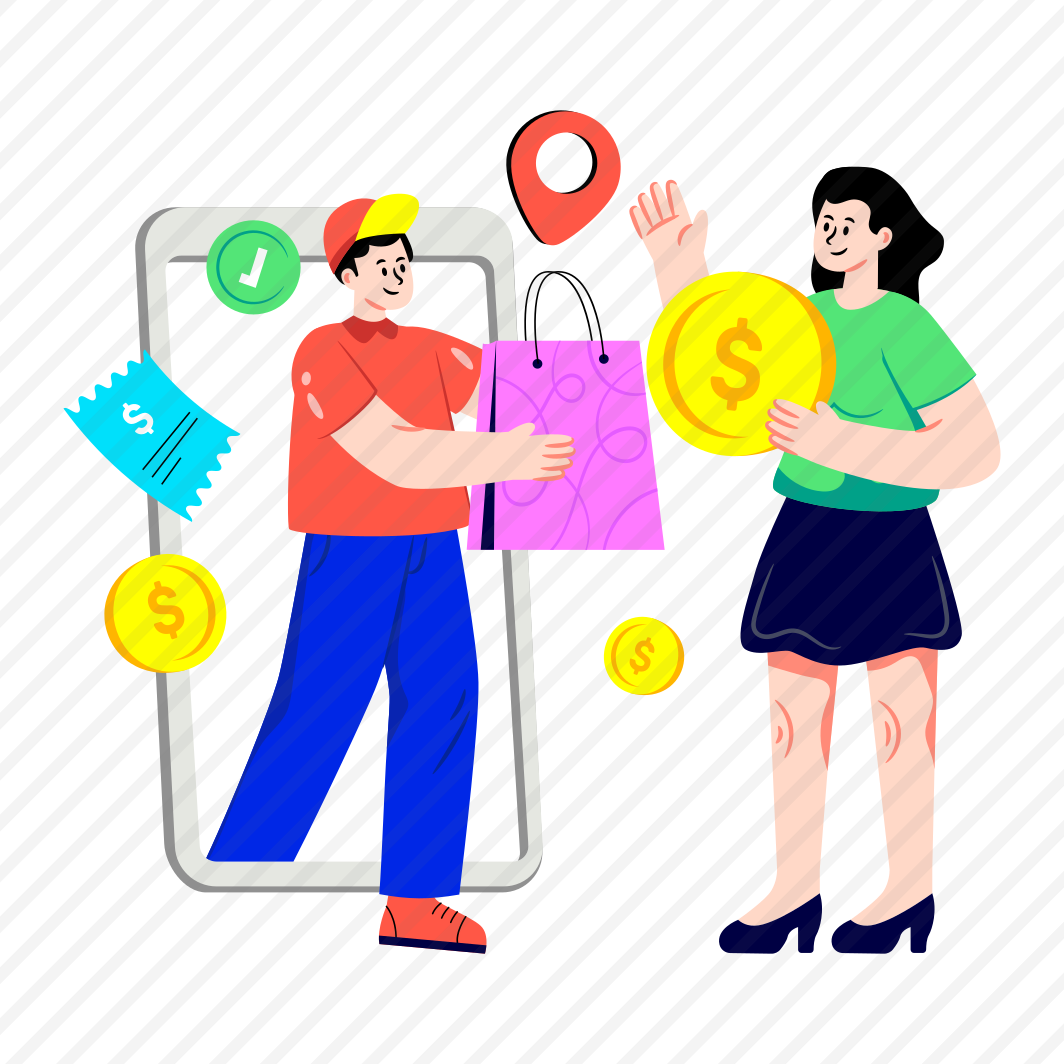 Mobile Shopping, Giving Shopping Bag, Ecommerce, Online Shopping, Cash On Delivery preview