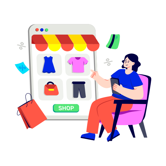 Online Shop, Online Store, Online Retail, Online Outlet, Ecommerce illustration