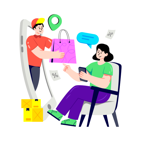 Online Shopping Delivery, Parcel Delivery, Parcel Tracking, Giving Parcel, Mcommerce illustration