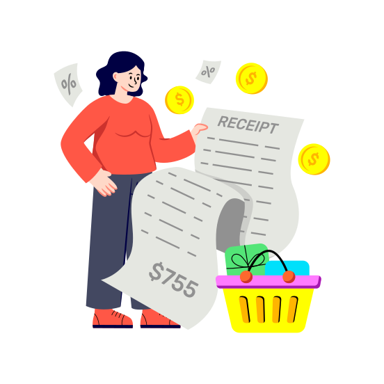 Shopping Bill, Shopping Invoice, Shopping Receipt, Payment Slip, Commerce illustration