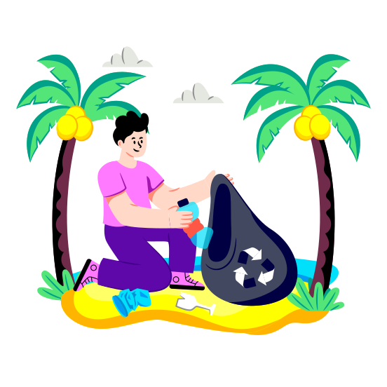 Beach Cleaning, Coastal Cleaning, Ocean Cleanup, Recycling Garbage, Waste Dispose illustration