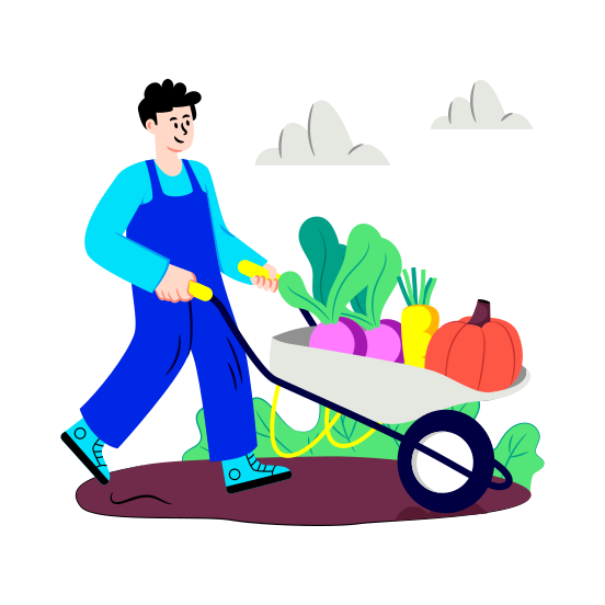 Carrying Vegetables, Farmer, Garden Wheelbarrow, Organic Farming, Fresh Vegetables illustration