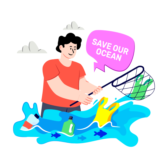 Ocean Cleaning, Water Contamination, Ocean Pollution, Water Adulteration, Aquatic Pollution illustration