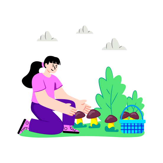 Picking Mushrooms, Gathering Mushrooms, Mushroom Farming, Agriculture, Fresh Toadstool illustration