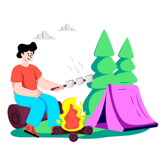 Roasting Marshmallows, Outdoor Cooking, Camping, Bonfire, Fried Marshmallows illustration