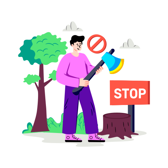 Stop Deforestation, No Deforestation, Don't Cutting Trees, Stop Trees Cutting, Deforestation Ban illustration