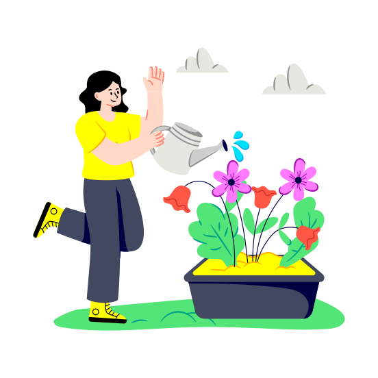 Watering Flowers, Gardening, Plant Watering, Potted Plant, Gardener, illustration