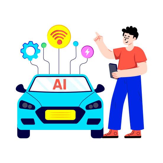 Ai Powered Car, Smart Car, Smart Vehicle, Artificial Intelligence, Ai Technology illustration