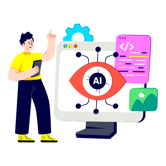 Cyber Eye, Cyber Monitoring, Ai Inspection, Ai Visualization, Ai Monitoring illustration