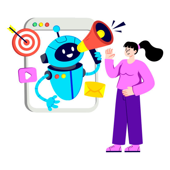 Robot Marketing, Robot Promotion, Robot Campaign, Ai Marketing, Ai Promotion, illustration