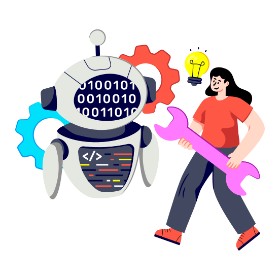 Robot Repair, Robot Maintenance, Robot Setting, Robot Configuration, Artificial Intelligence illustration