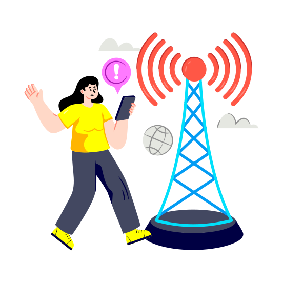 Broadband Connection, Wireless Network, Signal Pole, Signal Tower, Hotspot Tower illustration