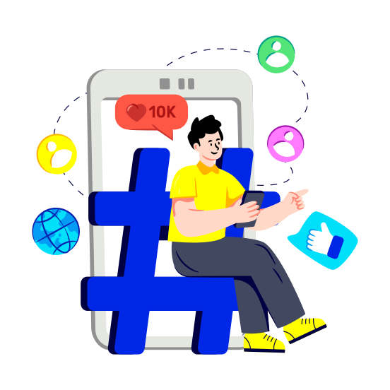 Mobile Hashtag, Social Media User, Social Network, Social Platform, Social Community illustration