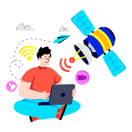 Satellite Communication, Satellite Conversation, Satellite Network, Internet Network, Internet Connection illustration